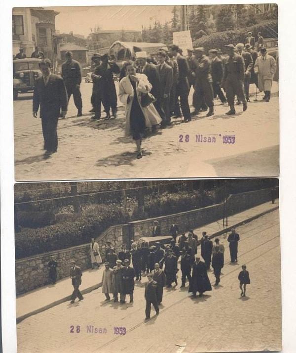 28 Nisan 1953, bugünkü Boğa Heykeli yakınlarında bir cenaze yürüyüşü