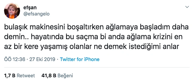 Efşan adlı kullanıcı başından geçen en saçma ağlama krizini hepimizle paylaştı.👇