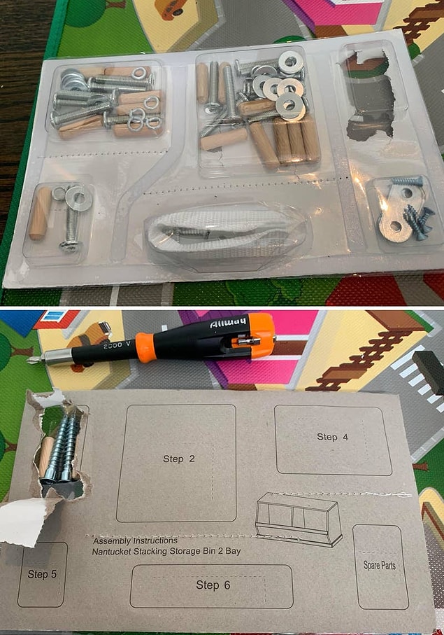 5. Montaj için gerekli şeyleri türüne göre gruplamak yerine adıma göre yerleştiren ambalaj. 🛠