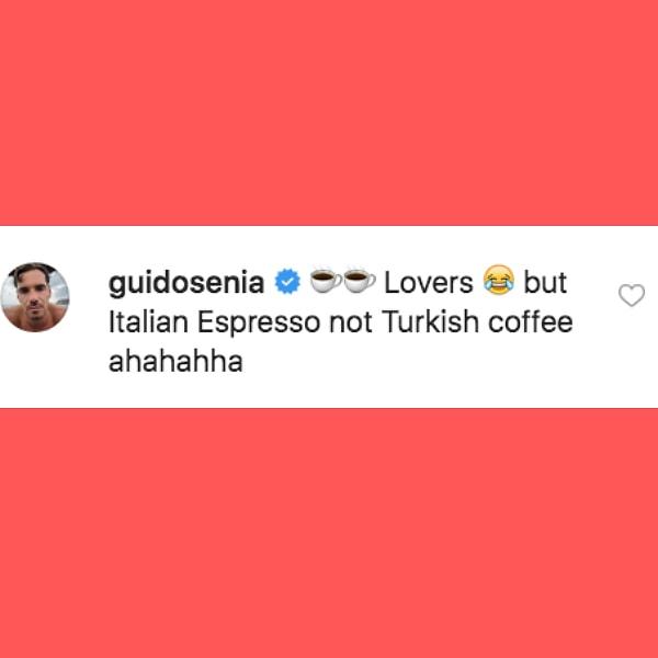 Sevgilisi Gudio, "Kahve aşıkları, ama İtalyan espressosu, Türk kahvesi değil ahaha" notunu düşerek tatlı tatlı yazışmışlar. 😊