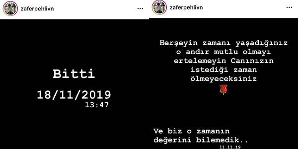 Cinayeti işleyen Zafer Pehlivan'ın da 18 Kasım 2019 notuyla yaptığı paylaşımda "bitti" yazdığı görüldü.