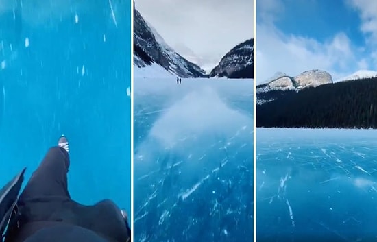Kanada'da Donmuş Bir Göl Üzerinde Paten Yapan Kişinin Kaydettiği Muhteşem Görüntüler!