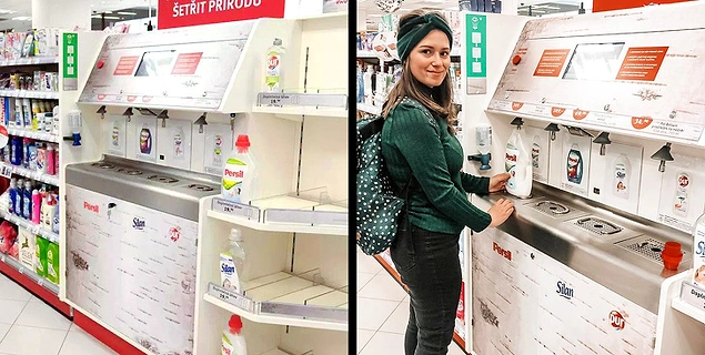 Şampuan ve duş jeli dolum makineleri yakın zamanda Çek Cumhuriyeti'nde tanıtıldı. İnsanlar her seferinde yeni bir tane almak yerine boş şişelerini doldurabiliyorlar.