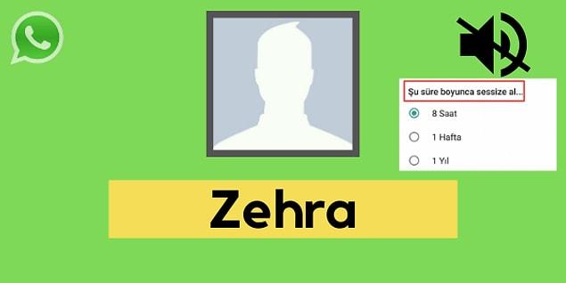 Seni WhatsApp'ta sessize alan kişi Zehra!