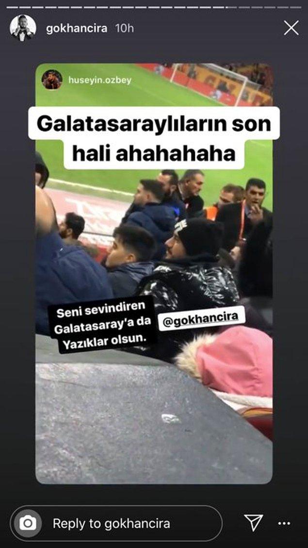 Tuzlaspor kadrosunda yer alan Gökhan Çıra maçı sakatlığı sebebiyle tribünden izledi ama yaptığı paylaşımlarla gündeme oturdu.