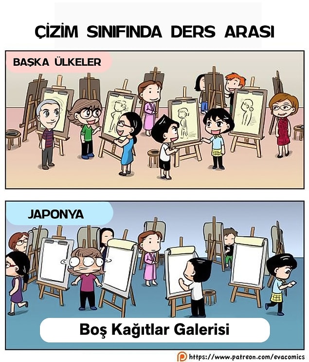2. “Japon sanatçılar ders aralarında hemensayfalarını çeviriyorlar. Belki işlerini göstermek istemiyorlardır? ”