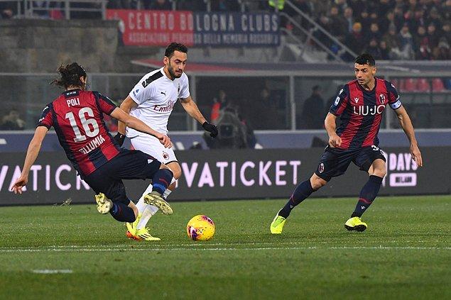 Milan'ın Bologna'yı deplasmanda 2-3 yendiği maçta Hakan Çalhanoğlu 85 dakika görev yaptı.