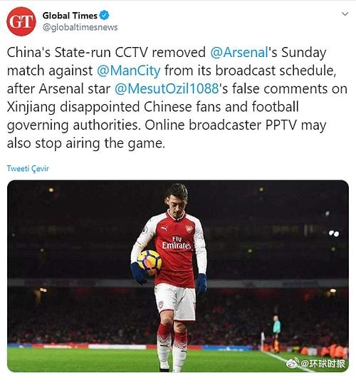 Mesut Özil'in 'Doğu Türkistan' Paylaşımı Çin'i Kızdırdı: Devlet Televizyonu Arsenal Maçını Yayından Kaldırdı