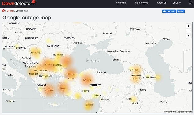 Türkiye'nin yanı sıra Bulgaristan, Makedonya, Romanya ve Yunanistan'da da erişim sorununa yönelik şikayetler geldi.