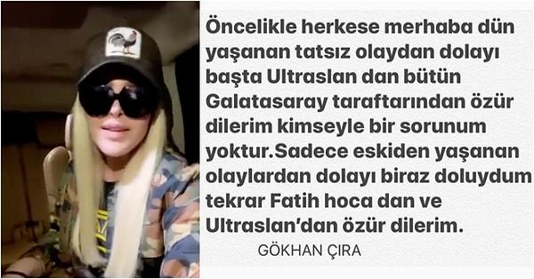 4. Selin Ciğerci ve eşi Gökhan Çıra, yaşanan gerginliklerden dolayı Galatasaray'dan ve Fatih Terim'den özür diledi.