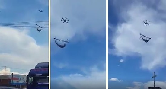 Drone'a Bağladığı Hamak ile Bir Güzel Keyif Yapan Adamın İlginç Görüntüleri!