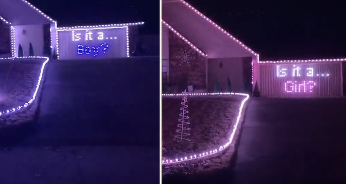 Doğacak Çocuklarının Cinsiyetini Muhteşem Bir Şekilde Duyuran Ailenin Hazırladığı Işık Gösterisi!