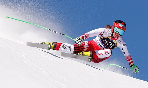 13. Avusturyalı Ricarda Haaser, Soldeu'daki FIS Alp Disiplini Dünya Kupası Finalleri sırasında Kadınlar Yokuş Aşağı antrenmanında...