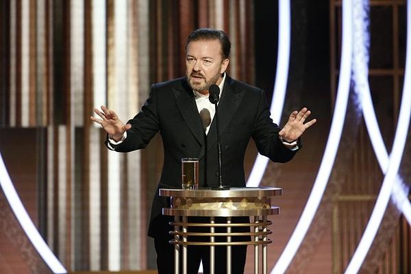 1. Gecenin sunuculuğunu yapan Ricky Gervais, inanılmaz bir konuşma gerçekleştirdi.