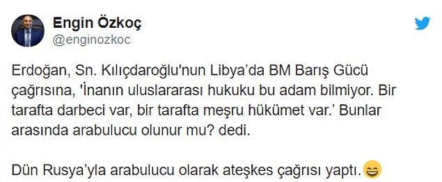 CHP Grup Başkanvekili Engin Özkoç da Cumhurbaşkanı Erdoğan'ı, Libya çelişkisine dikkat çekerek eleştirdi.