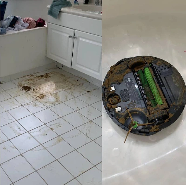 Henüz tuvalet eğitimi olmayan yavru köpeğini akıllı robot süpürgeyle baş başa bırakan çılgın arkadaş: