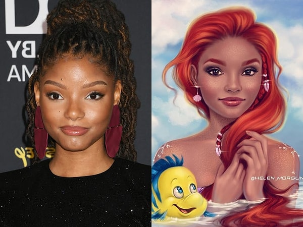 Хэлли Бейли сыграет Ариэль в живом ремейке диснеевской "Русалочки" — и рисунок Моргун дает нам возможность представить, как это будет.