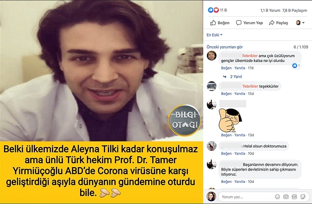 Facebook’taki "Bilgi Otağı" adlı sayfada yer alan gönderide Türk hekim Prof. Dr. Tamer Yürmiüçoğlu’nun bu aşıyı geliştirdiği iddiası işte şöyleydi: