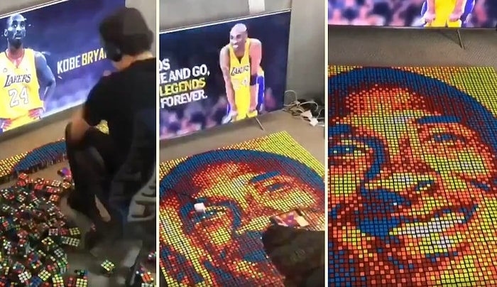 Yüzlerce Rubik Küpü ile Kobe Bryant Portresi Yapan Adamın O Anları!