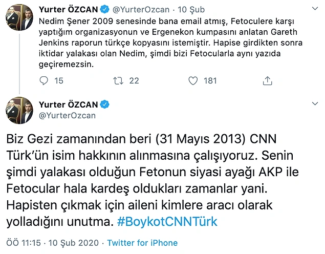 Nedim Sener Ile Chp Li Yurter Ozcan Twitter Da Birbirine Girdi