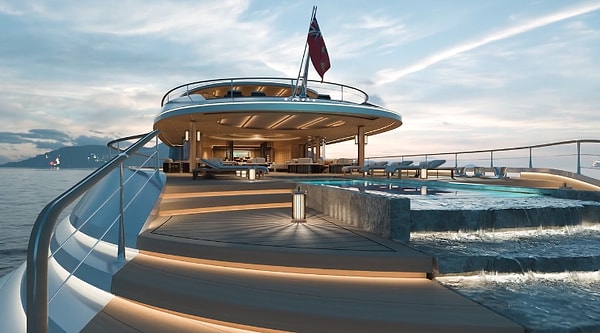 Яхта длиной 112 метров имеет 5 палуб, в которых могут разместиться 14 гостей и экипаж из 31 человек.