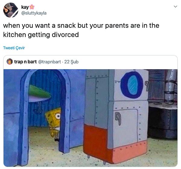 2. "Atıştırmak istemişsindir ama mutfağa gittiğin zaman ebeveynlerin orada boşanmak üzeredirler"