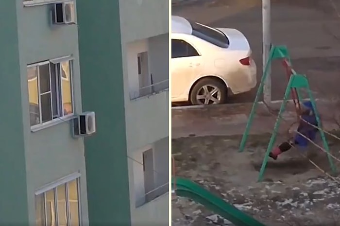 Evden Parka Uzattığı İp ile Çocuğunu Salıncakta Sallayan Yaratıcı Baba!