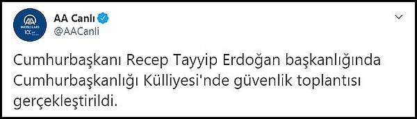 Cumhurbaşkanı Erdoğan'ın saldırının olduğu akşam Beştepe'de güvenlik zirvesine başkanlık ettiği açıklandı.