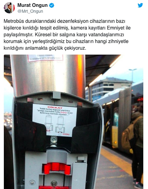 Koronavirüse Karşı Önlem Amacıyla Metrobüs Duraklarına Konulan Dezenfektan Cihazlarını Kırdılar