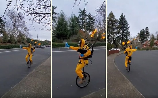 Kendine Has Bir Yöntemle Sokakları Dezenfekte Etmeye Çalışan Adam