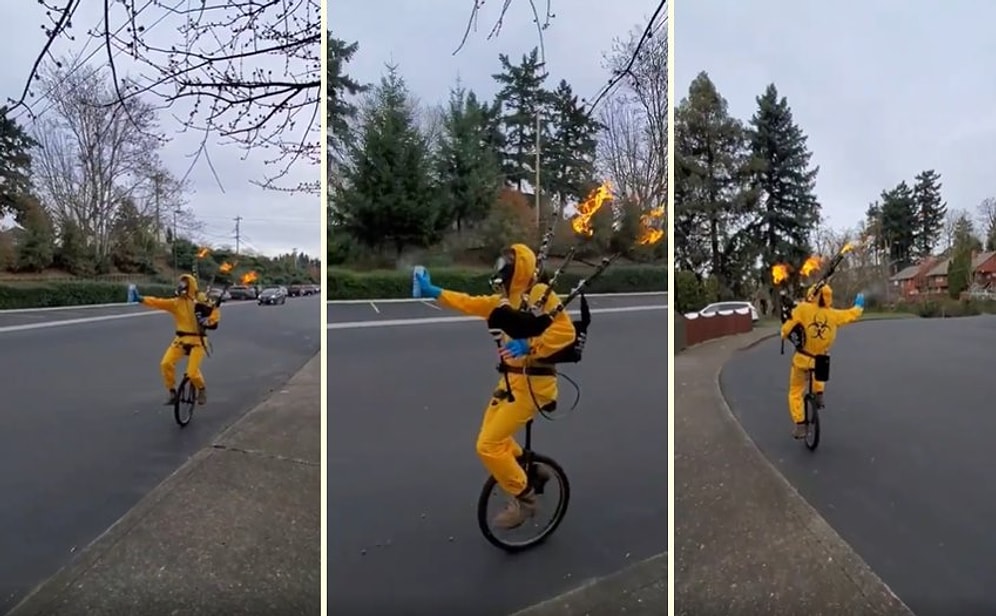 Kendine Has Bir Yöntemle Sokakları Dezenfekte Etmeye Çalışan Adam