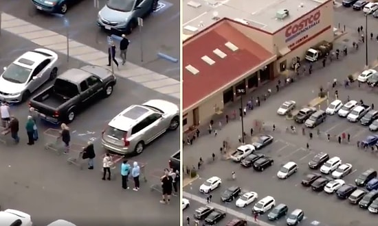 Koronavirüs Nedeniyle Marketlere Akın Eden İnsanlar, Yüzlerce Metre Uzunluğunda Kuyruk Oluşturdular!