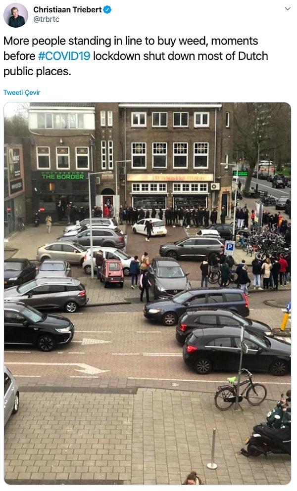 3. "Hollanda hükumeti birçok halka açık alanı kapatmadan hemen önce insanlar esrar almak için sıraya girdiler."