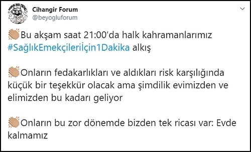 Sağlık Çalışanlarına Destek İçin Bu Akşam 21:00'da Alkış Eylemi Yapılacak ????