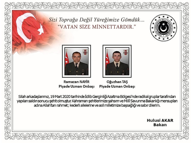 Milli Savunma Bakanlığı'nın Twitter hesabından şehit askerlere ilişkin bilgilendirme: