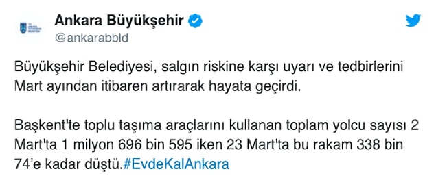 Ankara’da, toplu taşıma kullananların sayısı yüzde 80 azaldı