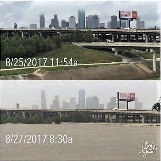 Houston'da 2017'de gerçekleşen Harvey Kasırgası'nın öncesi ve sonrası: