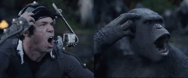 2. Сцена из "Восстания планеты обезьян" до и после добавления визуальных эффектов: