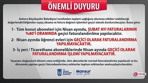 Ankara'da Fatura Dağıtımı Durdurulacak, Nisan'da İşyerlerine ve Öğrenci Evlerine Faturalandırma Yok