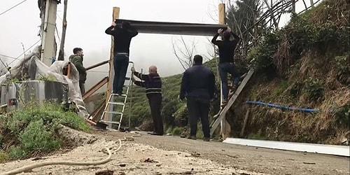 Rize'de Vatandaşlar, Köye Giriş Çıkışları Kontrol Etmek İçin Köyün Girişine Kepenk Kapı Yerleştirdiler
