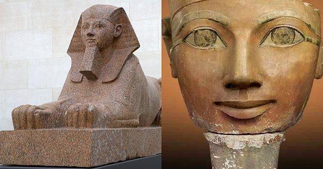 O zamanın heykel ve resimlerinde kendisinin, sakallı, büyük ve kaslı bir erkek firavun olarak tasvir edilmesini emretti.