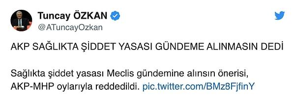 CHP Genel Başkan Yardımcısı ve İzmir Milletvekili Tuncay Özkan sosyal medya üzerinden AKP ve MHP'nin oylarına tepki gösterdi👇