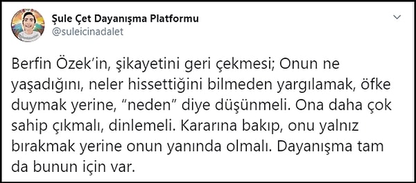 Öte yandan Twitter'da Özek'in verdiği karar nedeniyle suçlanamayacağını belirten paylaşımlar yapıldı. Onlardan bazıları 👇