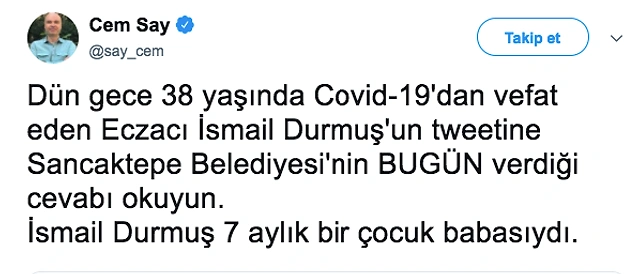 Koronavirüs Yüzünden Vefat Eden Eczacı İsmail Durmuş'a Sancaktepe Belediyesi'nden Öldüğü Gün Gelen İnanılmaz Cevap