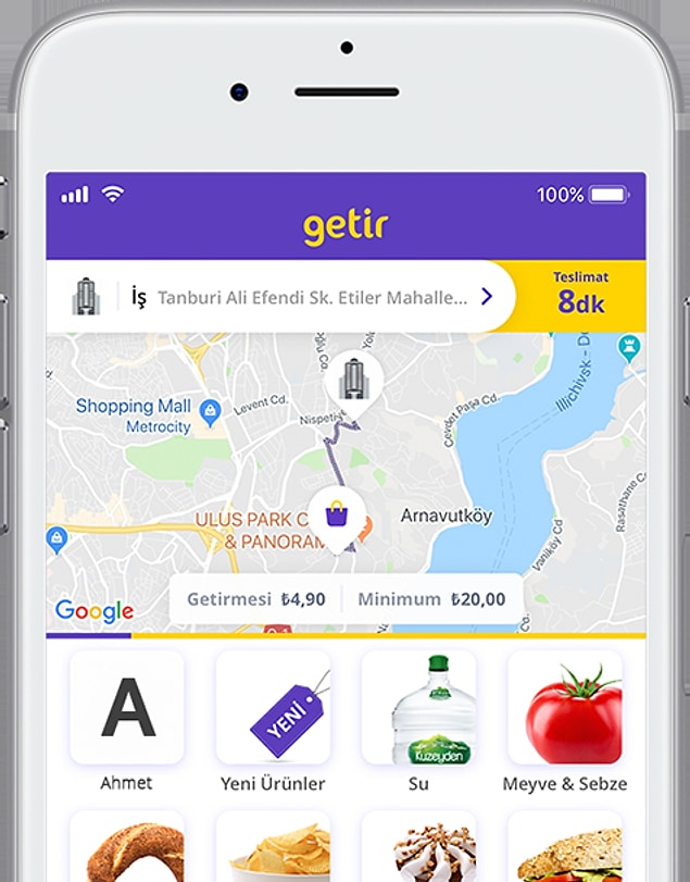 Getir'de sipariş verebilmek için öncelikle mobil uygulama indirmeniz gerekiyor. Uygulamayı indirdikten sonra konumuzu açarak/konum girerek