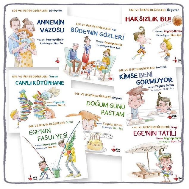 8. Ege ve İpek'in Değerler Serisi: 8 farklı değeri anlatan, her kitabın sonunda kitaba ait yazılı ve sözlü aktivitelerin bulunduğu, içinden kutu oyunu ve ayraçlar çıkan dolu dolu bir set