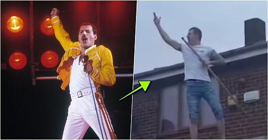 Koronavirüs Salgınından Dolayı Kendini İzole Eden Bir Müziksever Evinin Çatısına Çıkarak Freddie Mercury’i Canlandırdı!