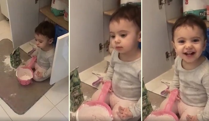 Annesi Yalnız Bırakınca Mutfakta Bir Şeyler Denemeye Çalışan Ufaklık