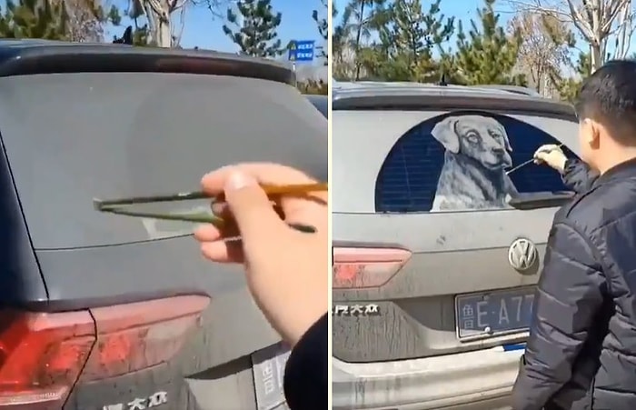 Toz İçinde Kalan Arabanın Camını Tuvale Dönüştüren Sanatçı