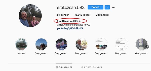 Daha da güzeli, Erol Dayı'nın Instagram hesabında yazdığı giriş bilgileri: "Erol Özcan ve H2O'su"